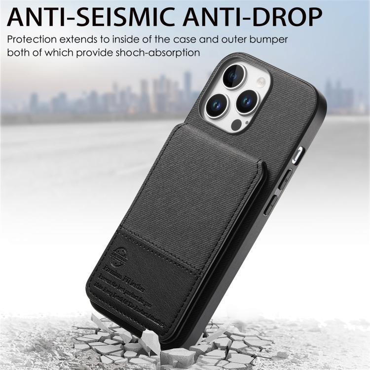 For iPhone 13 Pro Twill Fabric Leather Vertical Flip RFID Card Bag Phone Case