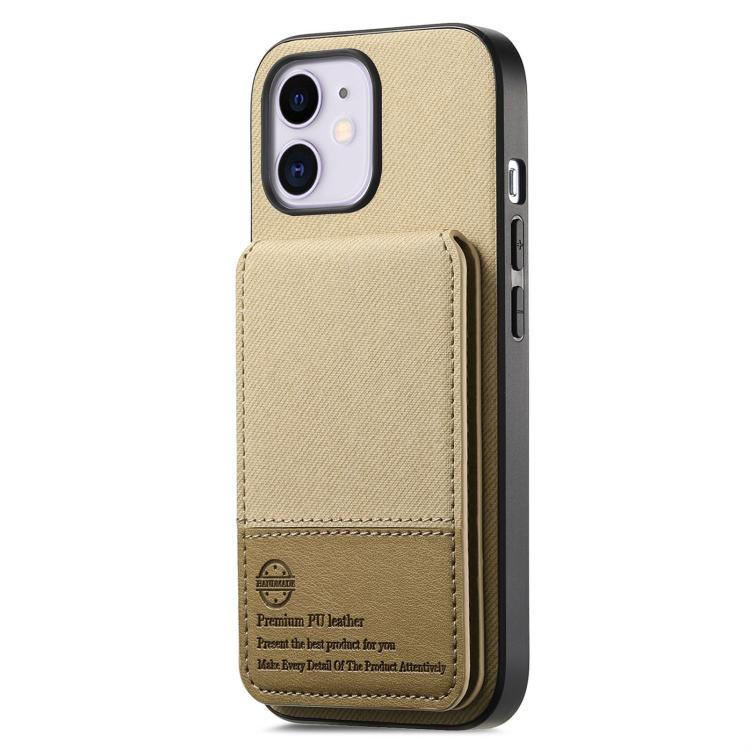 For iPhone 12 Twill Fabric Leather Vertical Flip RFID Card Bag Phone Case