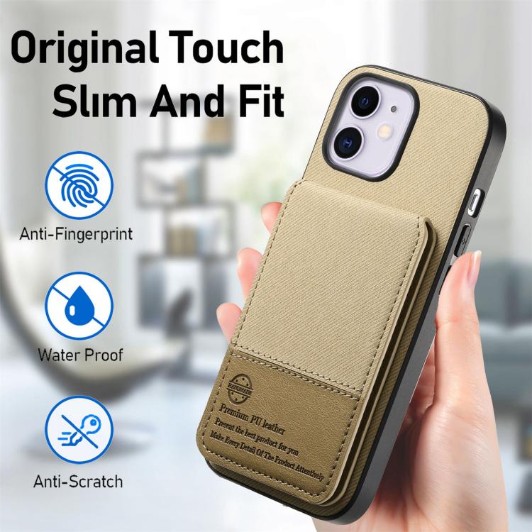 For iPhone 12 Twill Fabric Leather Vertical Flip RFID Card Bag Phone Case