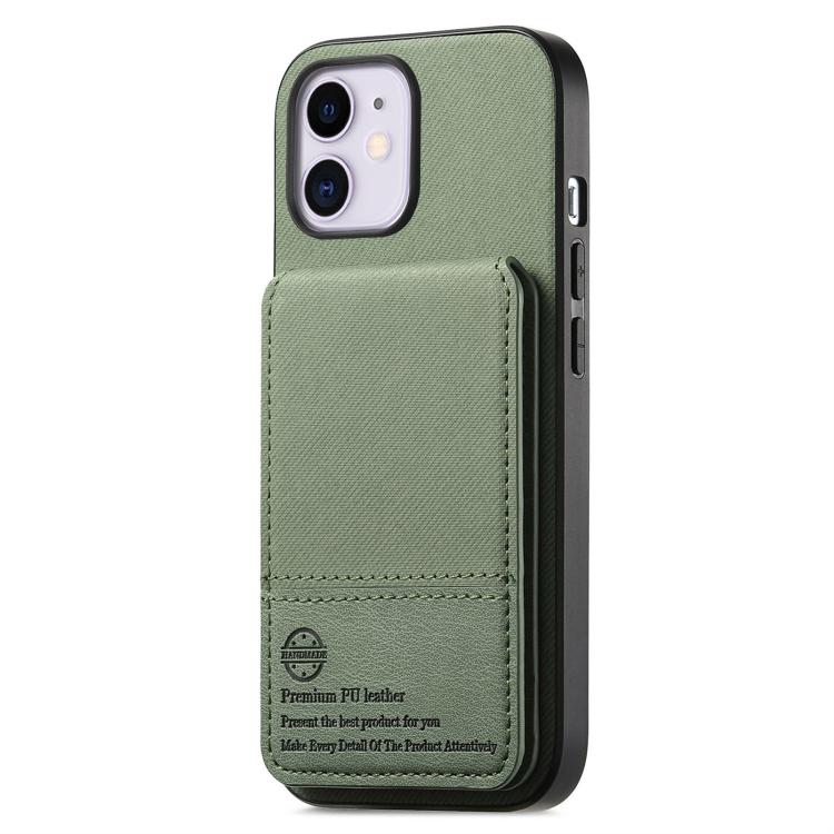 For iPhone 12 Twill Fabric Leather Vertical Flip RFID Card Bag Phone Case