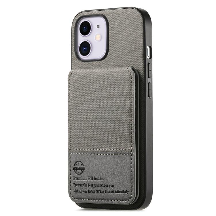 For iPhone 12 Twill Fabric Leather Vertical Flip RFID Card Bag Phone Case