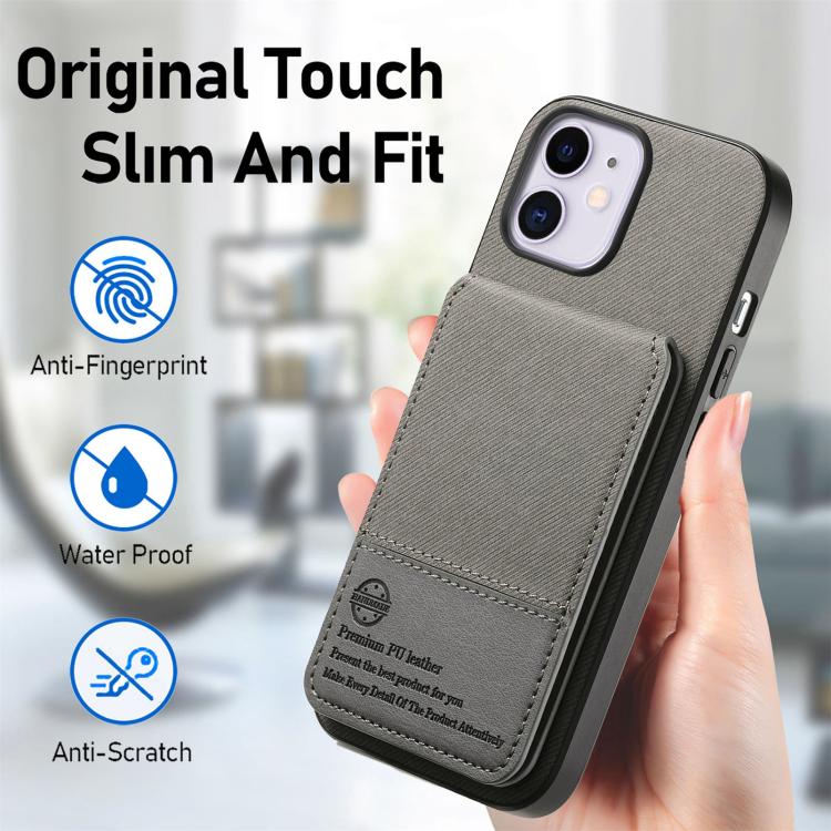 For iPhone 12 Twill Fabric Leather Vertical Flip RFID Card Bag Phone Case