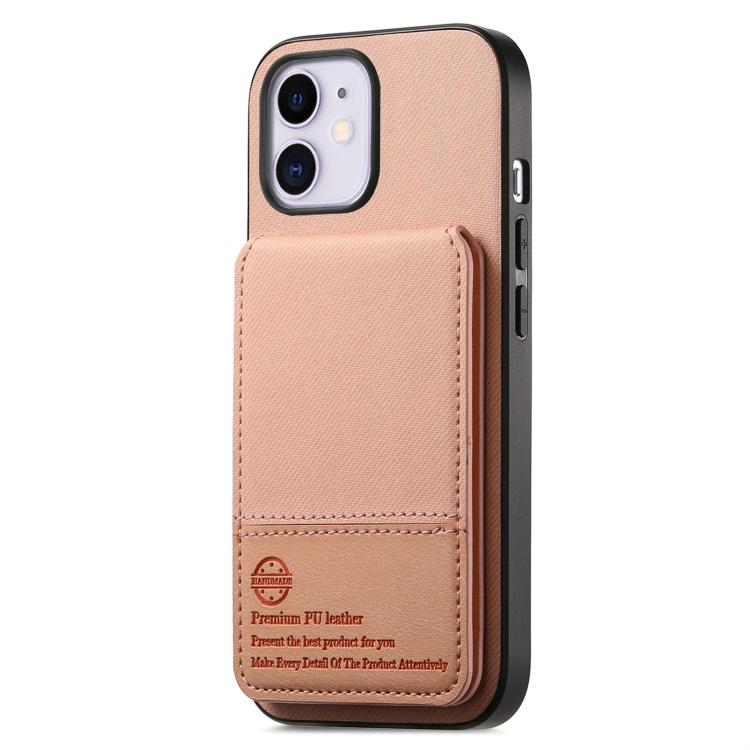 For iPhone 12 Twill Fabric Leather Vertical Flip RFID Card Bag Phone Case