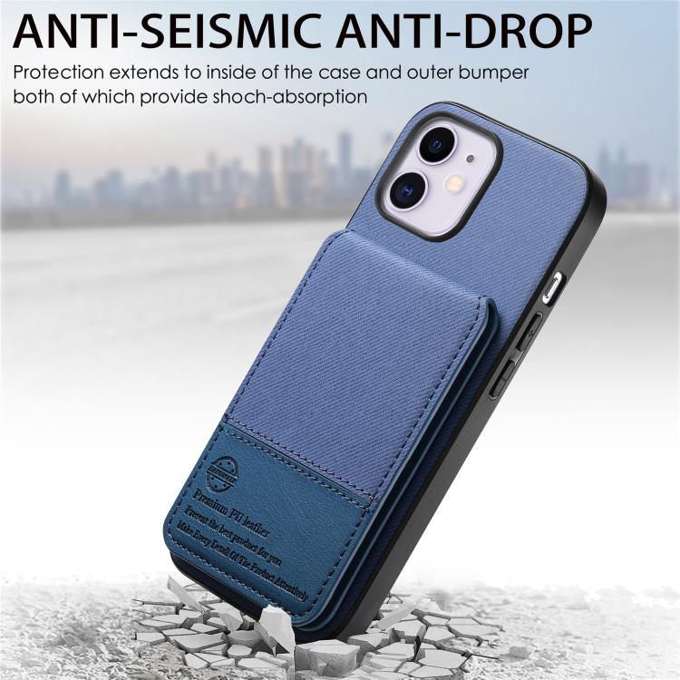 For iPhone 12 Twill Fabric Leather Vertical Flip RFID Card Bag Phone Case