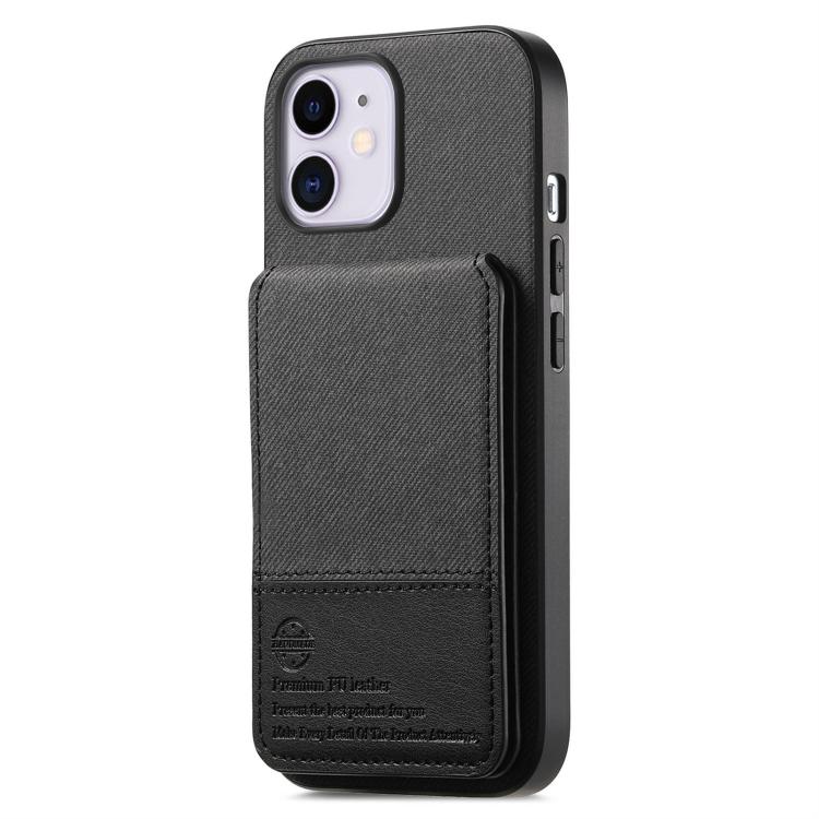 For iPhone 11 Twill Fabric Leather Vertical Flip RFID Card Bag Phone Case