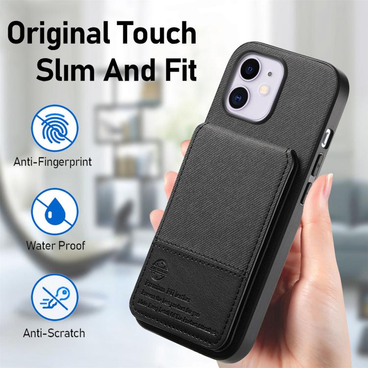 For iPhone 11 Twill Fabric Leather Vertical Flip RFID Card Bag Phone Case