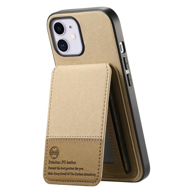 For iPhone 11 Twill Fabric Leather Vertical Flip RFID Card Bag Phone Case