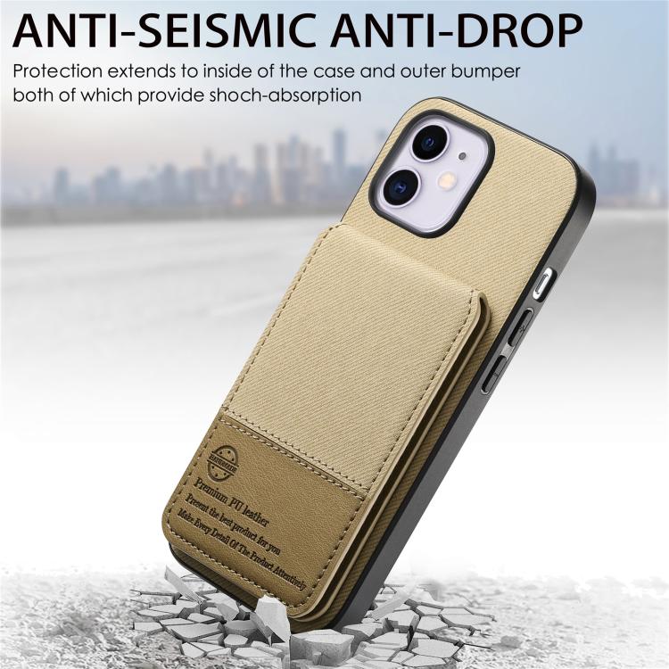 For iPhone 11 Twill Fabric Leather Vertical Flip RFID Card Bag Phone Case