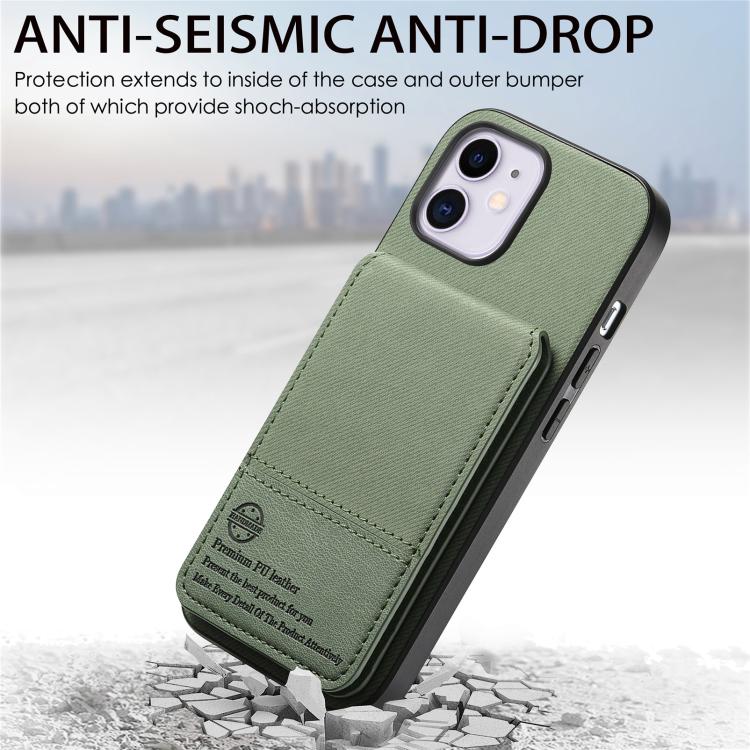 For iPhone 11 Twill Fabric Leather Vertical Flip RFID Card Bag Phone Case