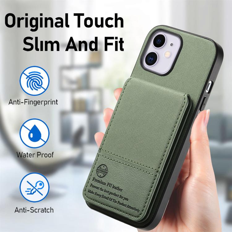 For iPhone 11 Twill Fabric Leather Vertical Flip RFID Card Bag Phone Case