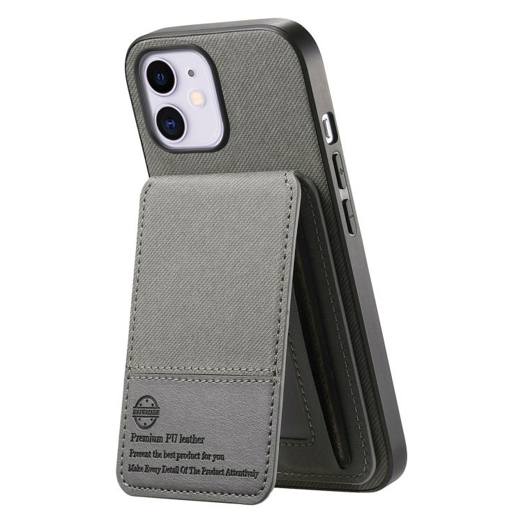 For iPhone 11 Twill Fabric Leather Vertical Flip RFID Card Bag Phone Case