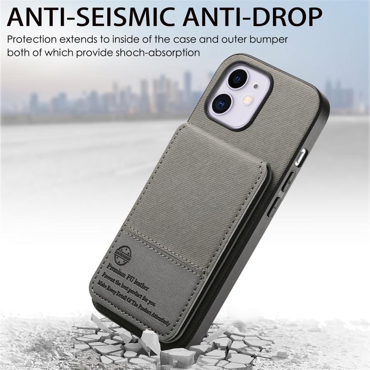 For iPhone 11 Twill Fabric Leather Vertical Flip RFID Card Bag Phone Case