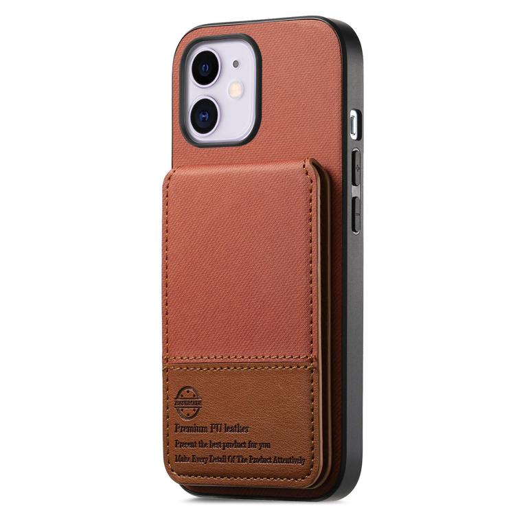 For iPhone 11 Twill Fabric Leather Vertical Flip RFID Card Bag Phone Case