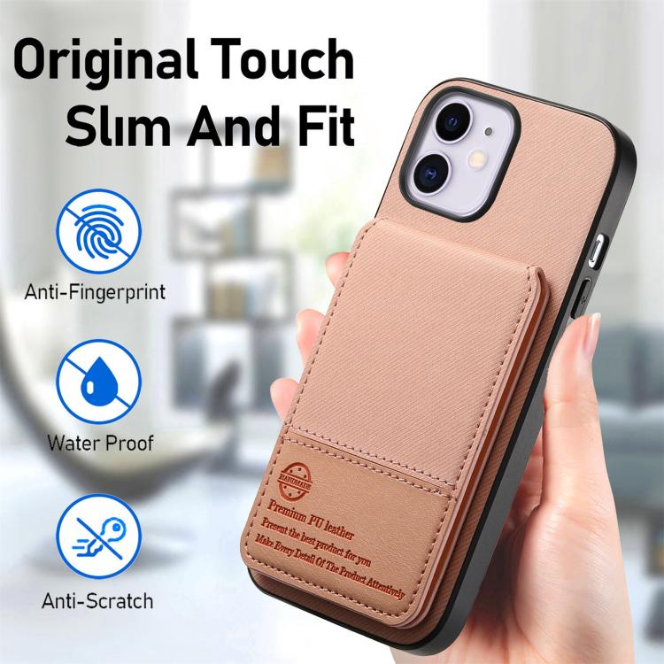 For iPhone 11 Twill Fabric Leather Vertical Flip RFID Card Bag Phone Case