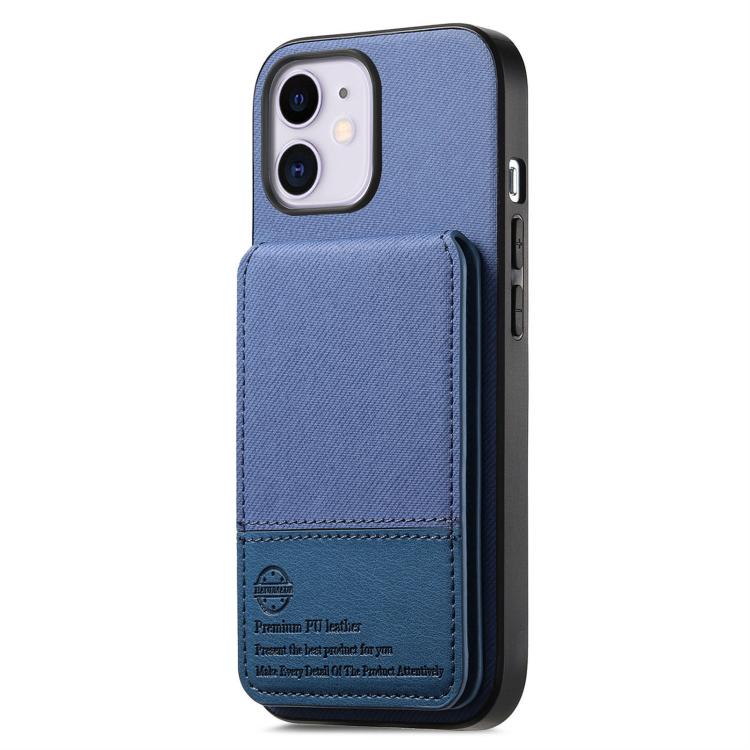 For iPhone 11 Twill Fabric Leather Vertical Flip RFID Card Bag Phone Case