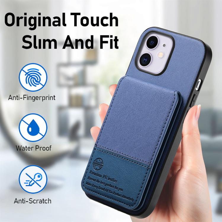 For iPhone 11 Twill Fabric Leather Vertical Flip RFID Card Bag Phone Case