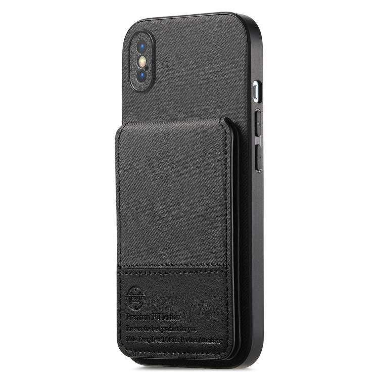 For iPhone X / XS Twill Fabric Leather Vertical Flip RFID Card Bag Phone Case