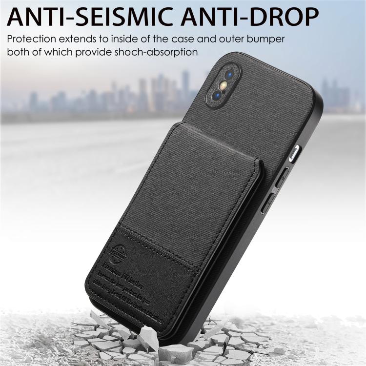 For iPhone X / XS Twill Fabric Leather Vertical Flip RFID Card Bag Phone Case