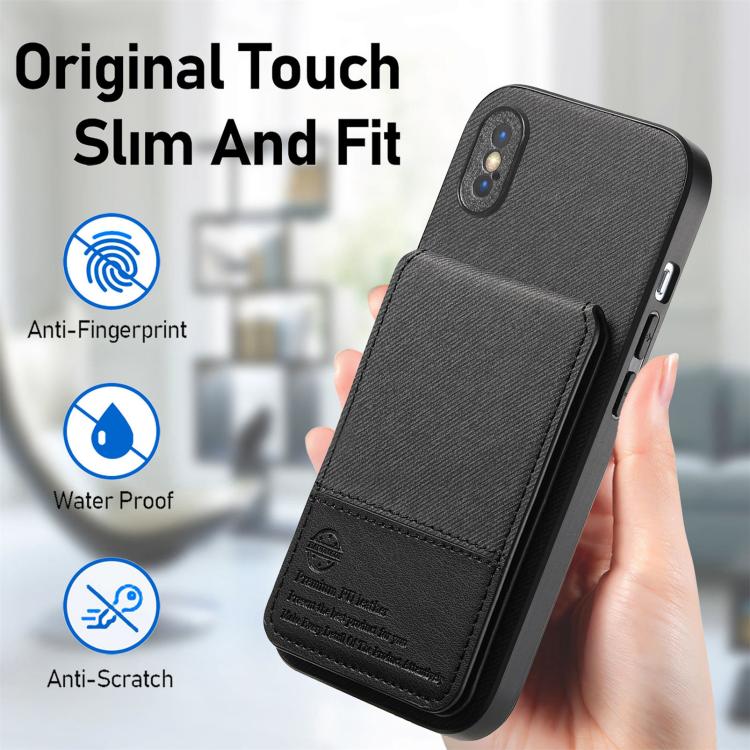 For iPhone X / XS Twill Fabric Leather Vertical Flip RFID Card Bag Phone Case