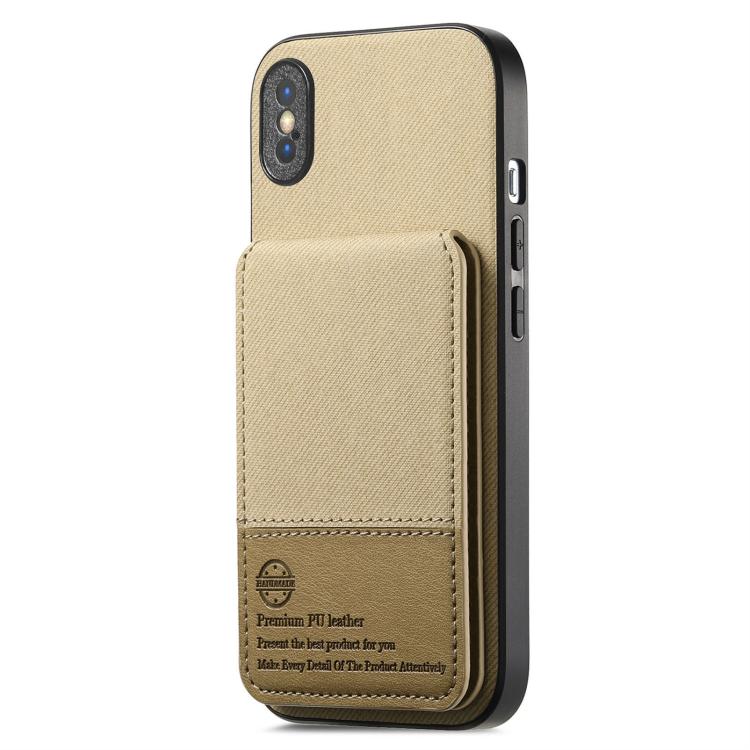 For iPhone X / XS Twill Fabric Leather Vertical Flip RFID Card Bag Phone Case