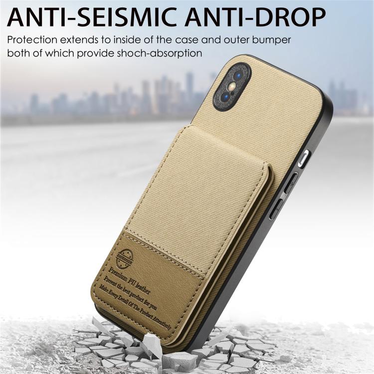 For iPhone X / XS Twill Fabric Leather Vertical Flip RFID Card Bag Phone Case