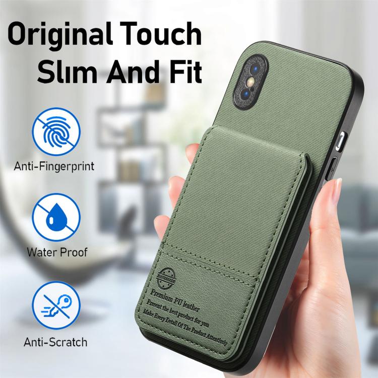 For iPhone X / XS Twill Fabric Leather Vertical Flip RFID Card Bag Phone Case