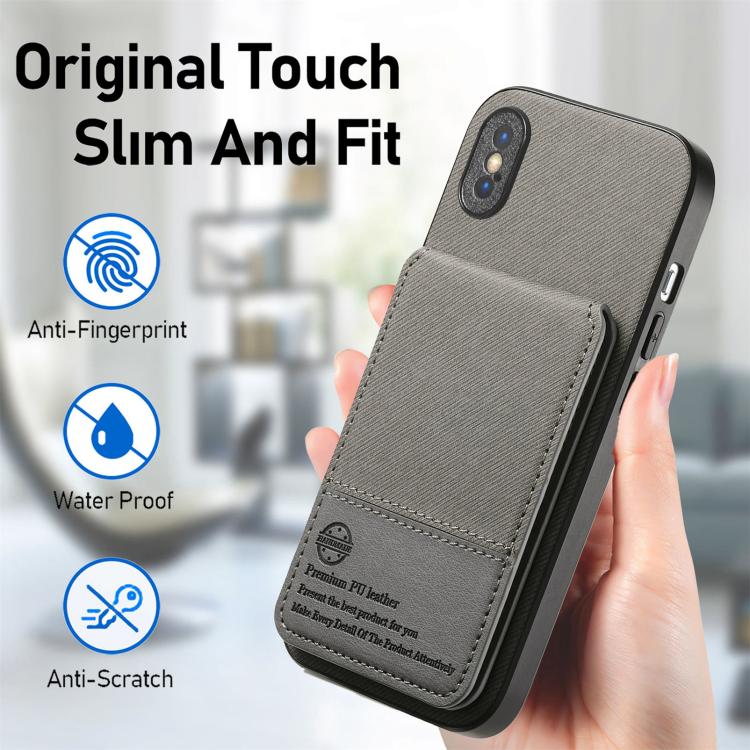 For iPhone X / XS Twill Fabric Leather Vertical Flip RFID Card Bag Phone Case