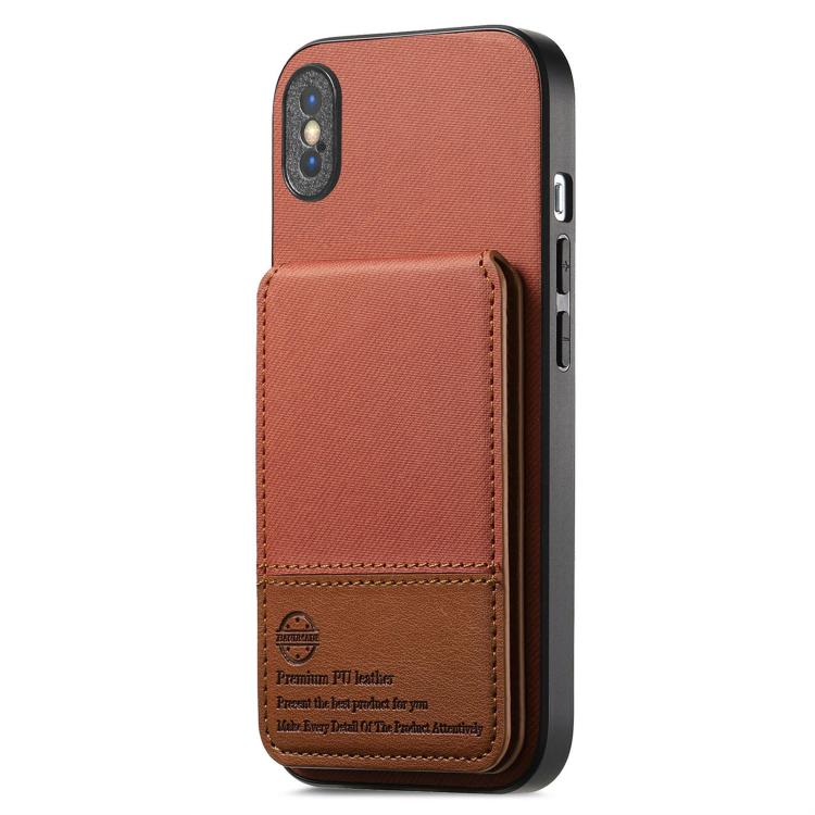 For iPhone X / XS Twill Fabric Leather Vertical Flip RFID Card Bag Phone Case