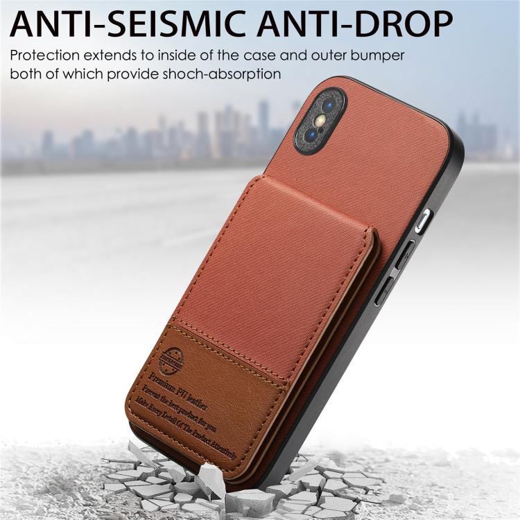 For iPhone X / XS Twill Fabric Leather Vertical Flip RFID Card Bag Phone Case
