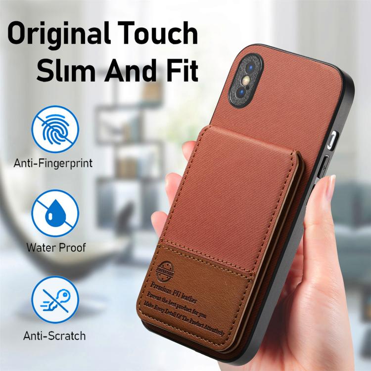 For iPhone X / XS Twill Fabric Leather Vertical Flip RFID Card Bag Phone Case