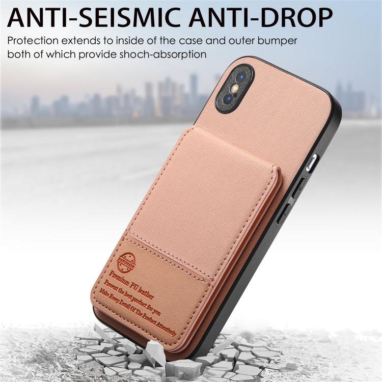 For iPhone X / XS Twill Fabric Leather Vertical Flip RFID Card Bag Phone Case