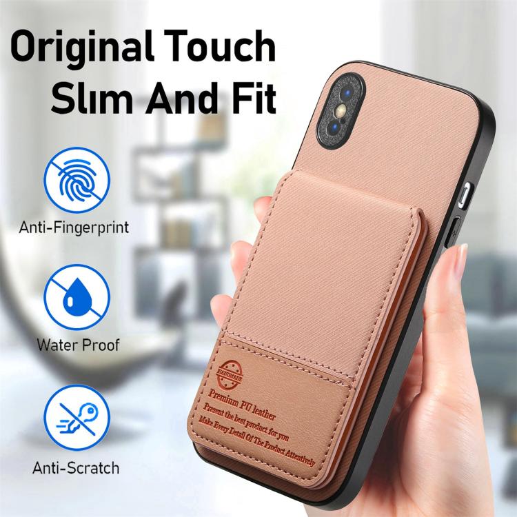 For iPhone X / XS Twill Fabric Leather Vertical Flip RFID Card Bag Phone Case
