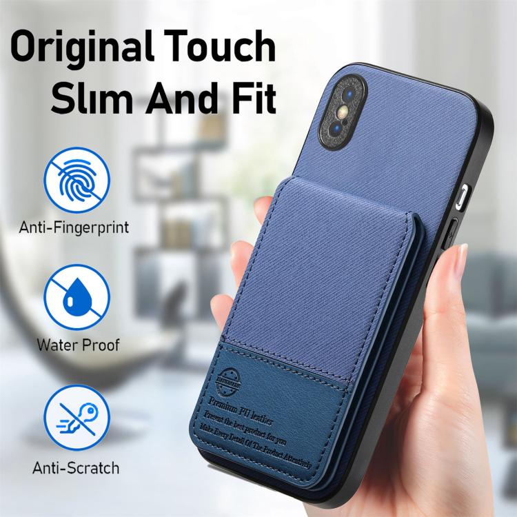 For iPhone X / XS Twill Fabric Leather Vertical Flip RFID Card Bag Phone Case