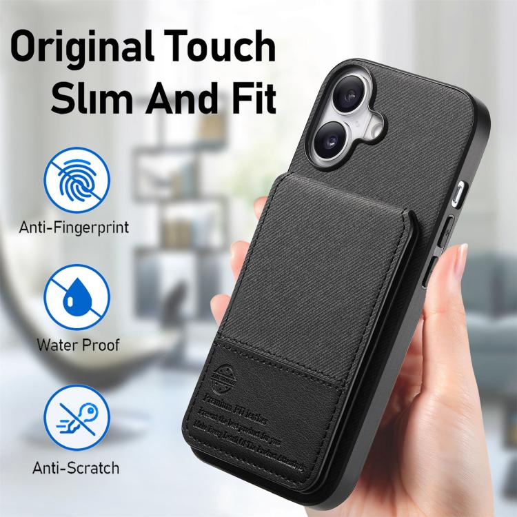 For iPhone 17 Twill Fabric Leather Vertical Flip RFID Card Bag Phone Case