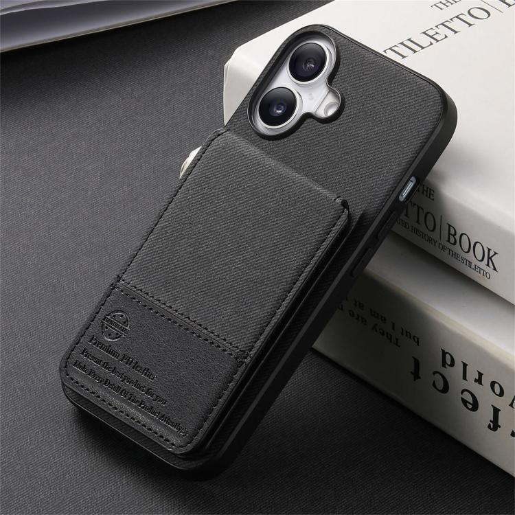 For iPhone 17 Twill Fabric Leather Vertical Flip RFID Card Bag Phone Case