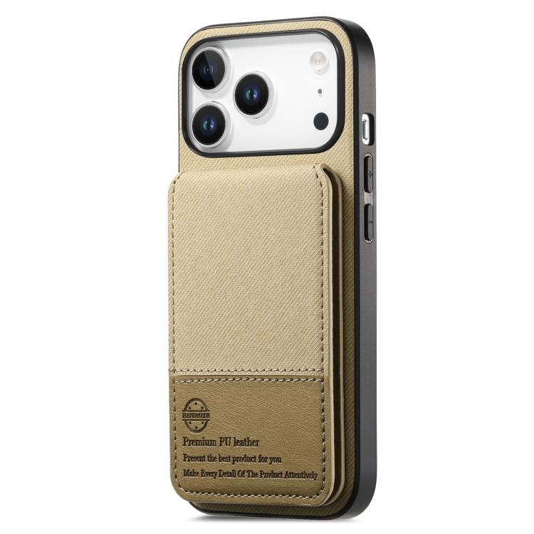 For iPhone 17 Pro Twill Fabric Leather Vertical Flip RFID Card Bag Phone Case