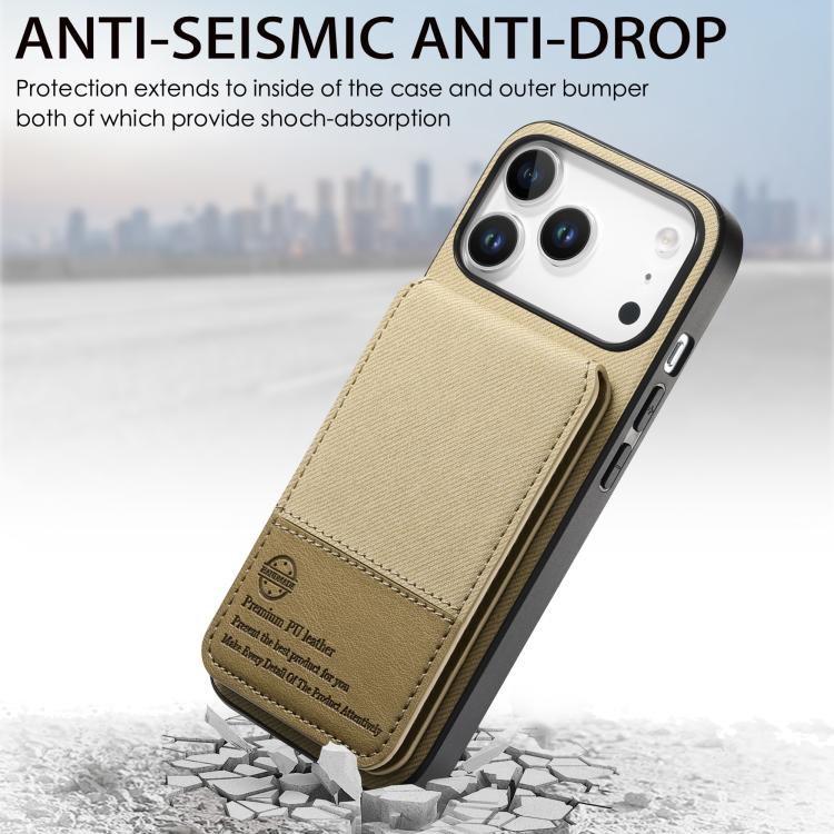 For iPhone 17 Pro Twill Fabric Leather Vertical Flip RFID Card Bag Phone Case