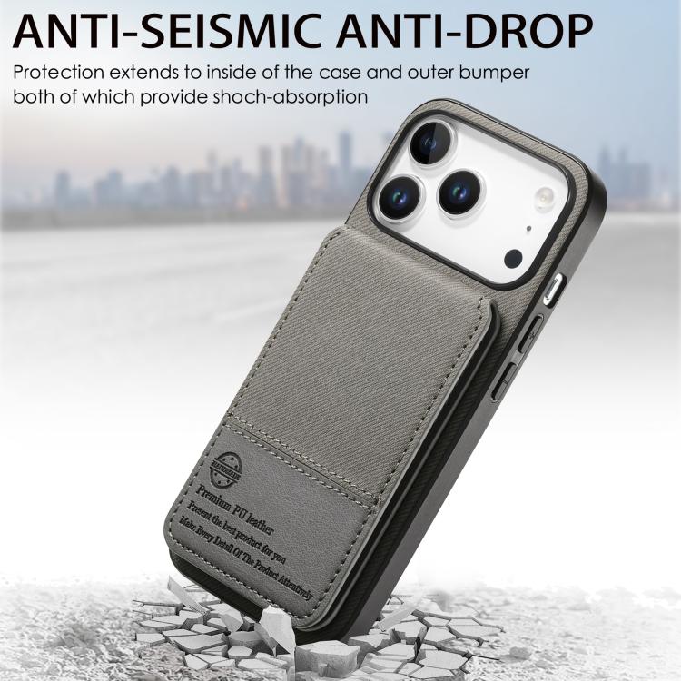 For iPhone 17 Pro Twill Fabric Leather Vertical Flip RFID Card Bag Phone Case