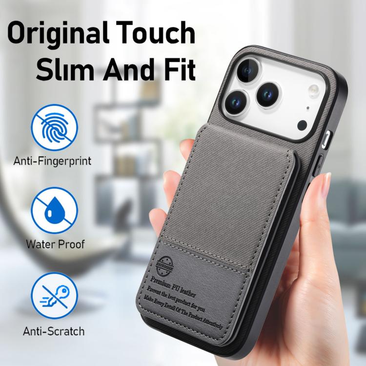 For iPhone 17 Pro Twill Fabric Leather Vertical Flip RFID Card Bag Phone Case