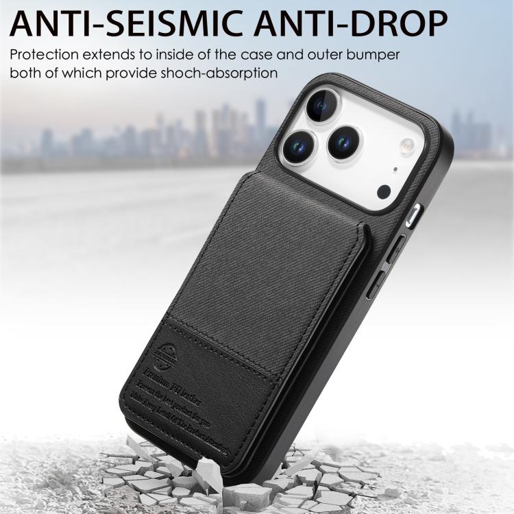For iPhone 17 Pro Max Twill Fabric Leather Vertical Flip RFID Card Bag Phone Case