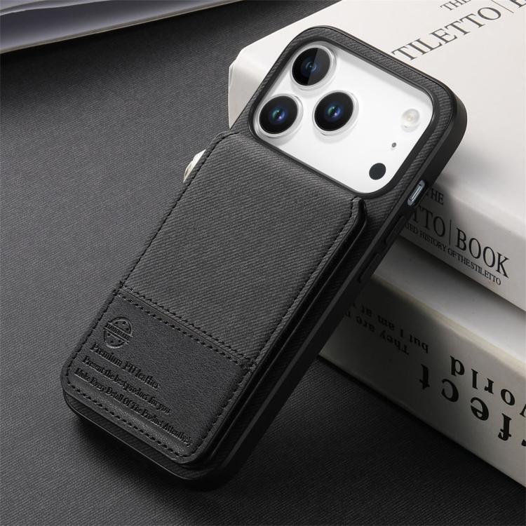 For iPhone 17 Pro Max Twill Fabric Leather Vertical Flip RFID Card Bag Phone Case