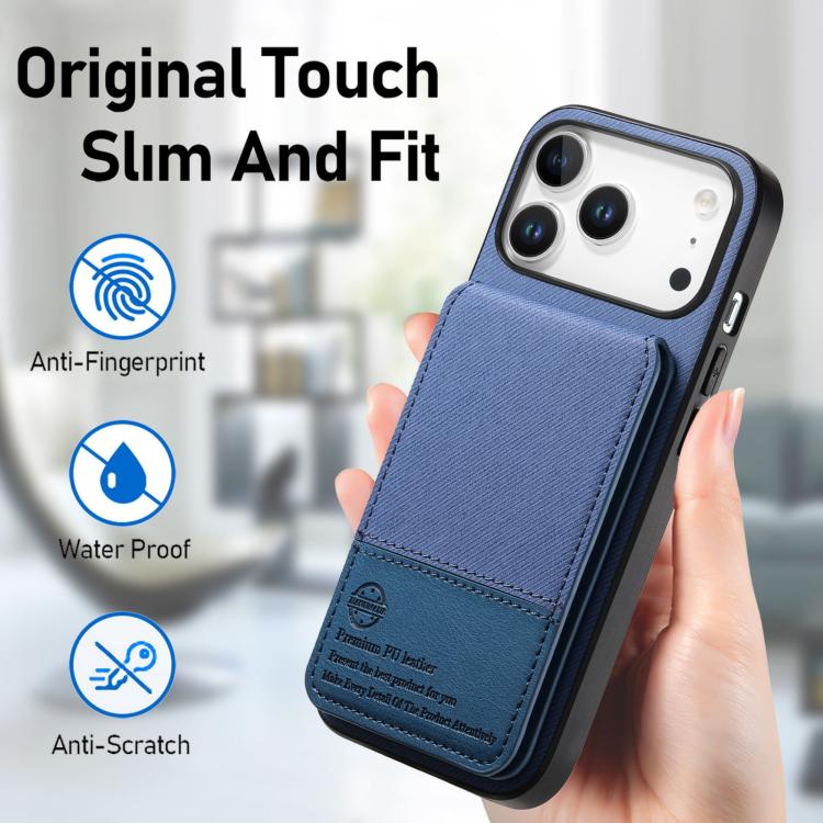 For iPhone 17 Pro Max Twill Fabric Leather Vertical Flip RFID Card Bag Phone Case
