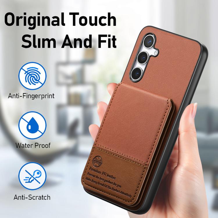 For Samsung Galaxy A36 Twill Fabric Leather Vertical Flip RFID Card Bag Phone Case