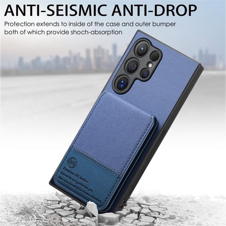 For Samsung Galaxy S25 Ultra 5G Twill Fabric Leather Vertical Flip RFID Card Bag Phone Case