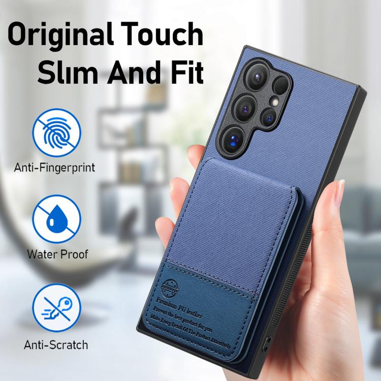 For Samsung Galaxy S25 Ultra 5G Twill Fabric Leather Vertical Flip RFID Card Bag Phone Case