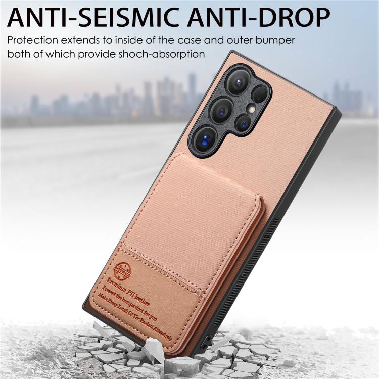 For Samsung Galaxy S25 Ultra 5G Twill Fabric Leather Vertical Flip RFID Card Bag Phone Case