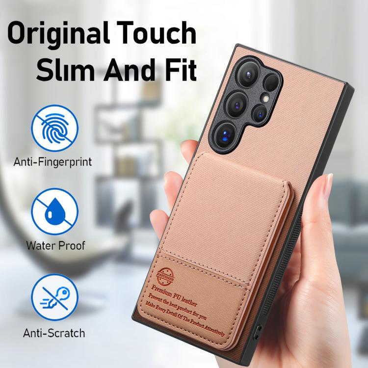 For Samsung Galaxy S25 Ultra 5G Twill Fabric Leather Vertical Flip RFID Card Bag Phone Case