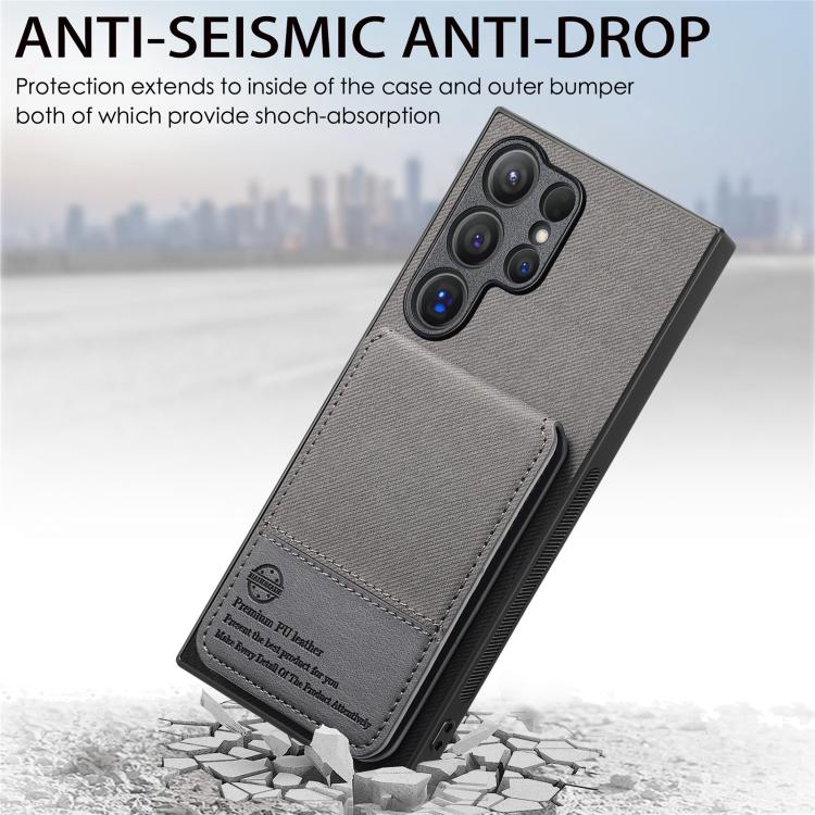 For Samsung Galaxy S25 Ultra 5G Twill Fabric Leather Vertical Flip RFID Card Bag Phone Case