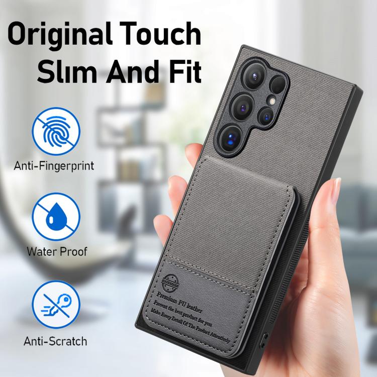 For Samsung Galaxy S25 Ultra 5G Twill Fabric Leather Vertical Flip RFID Card Bag Phone Case