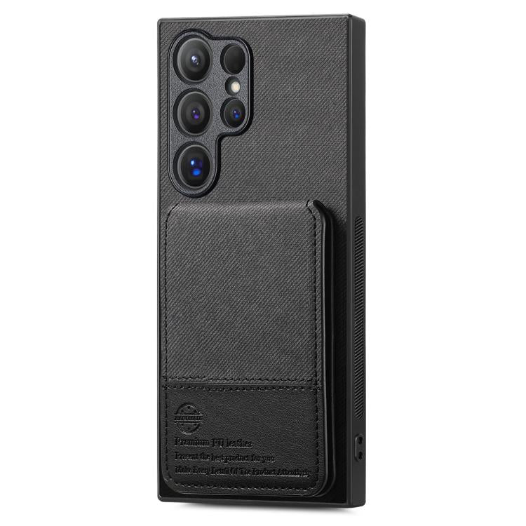 For Samsung Galaxy S25 Ultra 5G Twill Fabric Leather Vertical Flip RFID Card Bag Phone Case